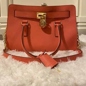 Michael Kors Bag Saffiano Leather Coral with gold